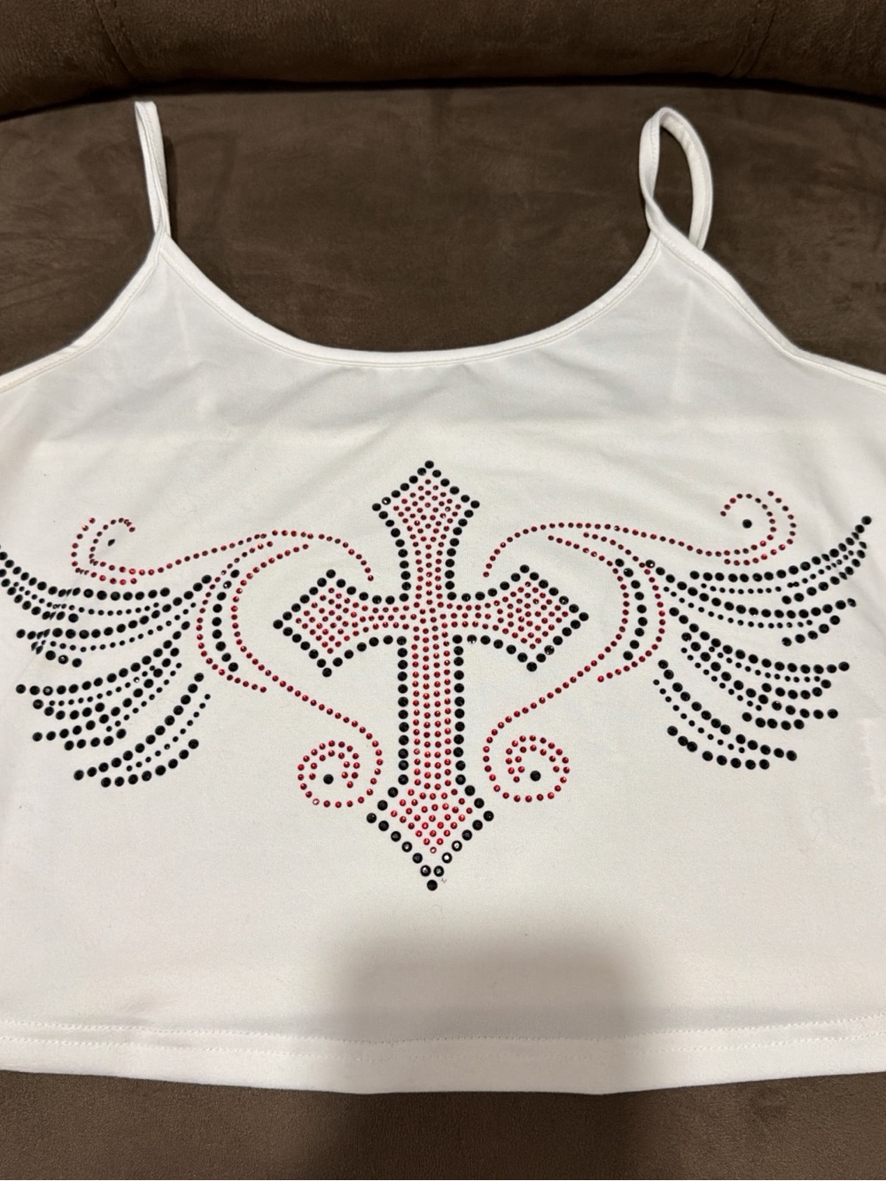 ROMWE White Women's Rhinestone Cross Wing Cami Top